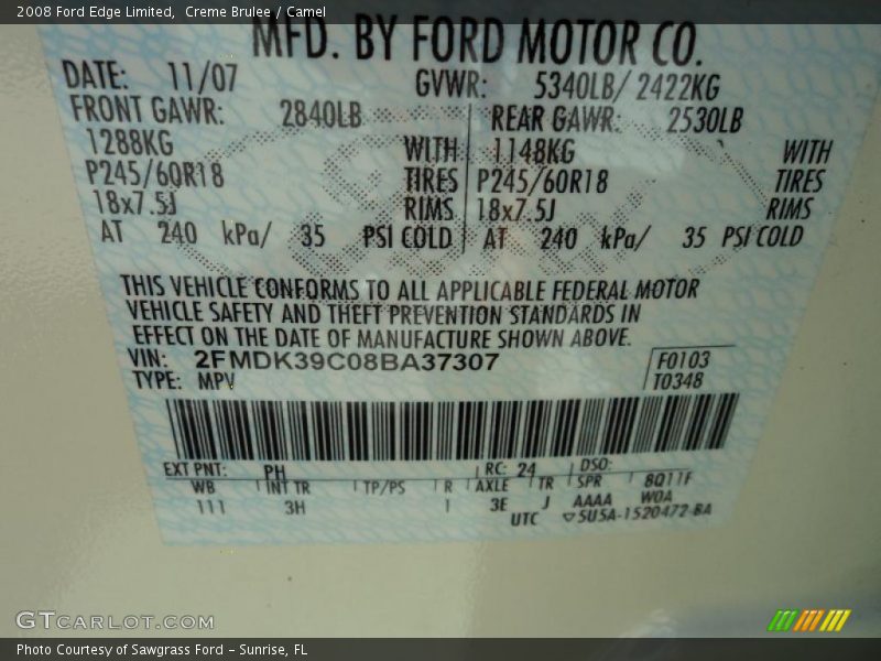 Creme Brulee / Camel 2008 Ford Edge Limited