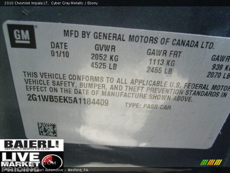 Cyber Gray Metallic / Ebony 2010 Chevrolet Impala LT
