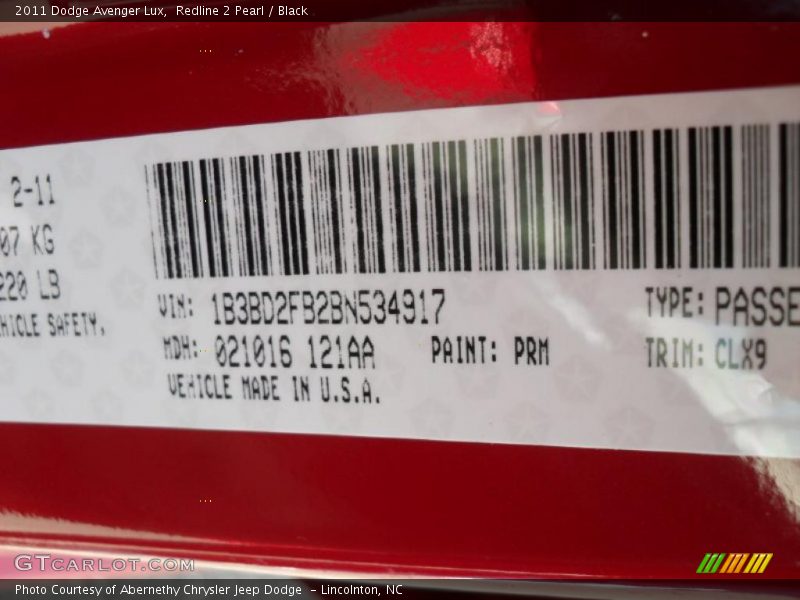 Redline 2 Pearl / Black 2011 Dodge Avenger Lux