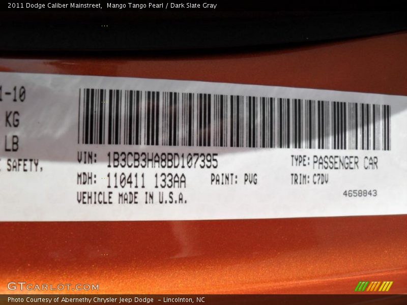 Mango Tango Pearl / Dark Slate Gray 2011 Dodge Caliber Mainstreet
