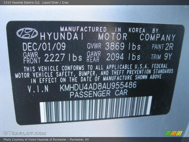 Liquid Silver / Gray 2010 Hyundai Elantra GLS