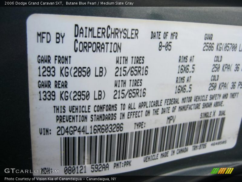 Butane Blue Pearl / Medium Slate Gray 2006 Dodge Grand Caravan SXT
