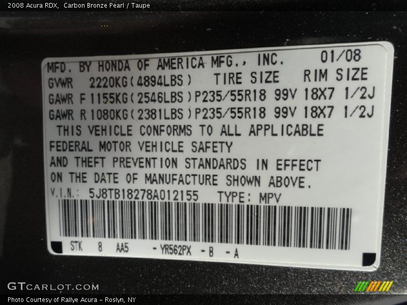 Carbon Bronze Pearl / Taupe 2008 Acura RDX