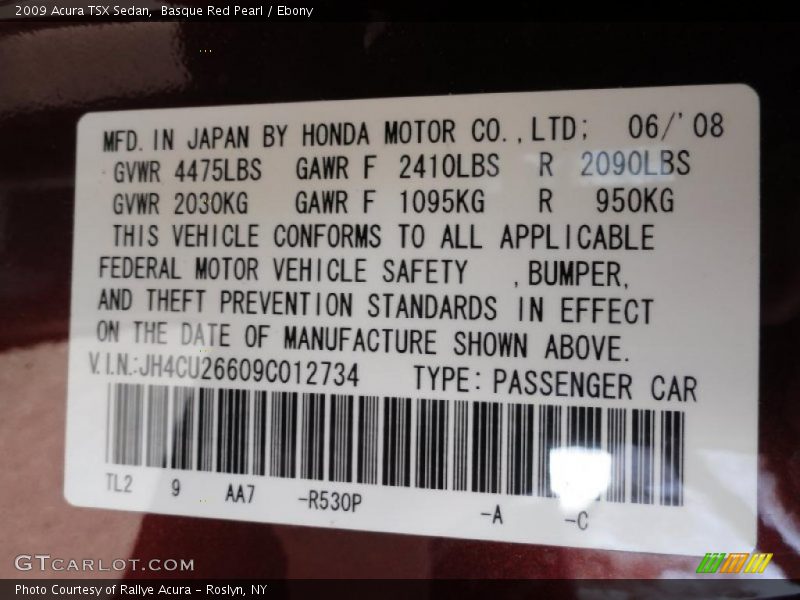 Basque Red Pearl / Ebony 2009 Acura TSX Sedan