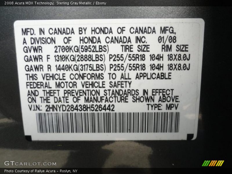 Sterling Gray Metallic / Ebony 2008 Acura MDX Technology