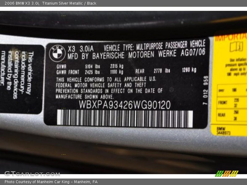 Titanium Silver Metallic / Black 2006 BMW X3 3.0i