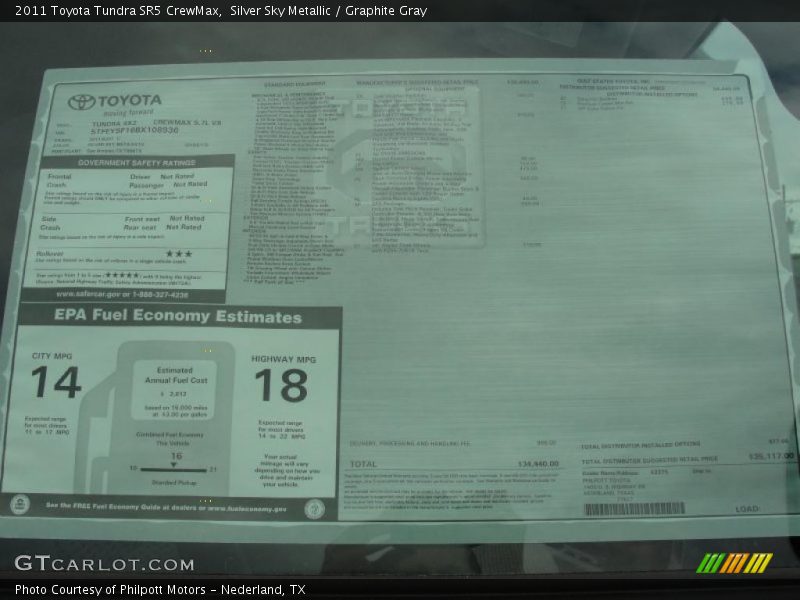  2011 Tundra SR5 CrewMax Window Sticker