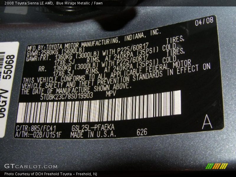 Blue Mirage Metallic / Fawn 2008 Toyota Sienna LE AWD