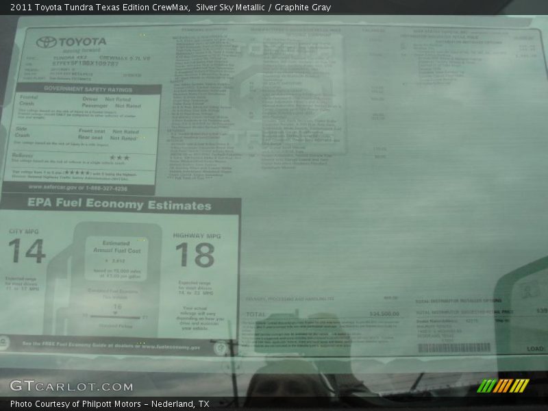  2011 Tundra Texas Edition CrewMax Window Sticker