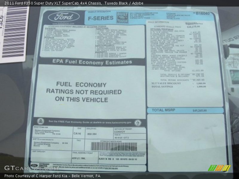  2011 F350 Super Duty XLT SuperCab 4x4 Chassis Window Sticker