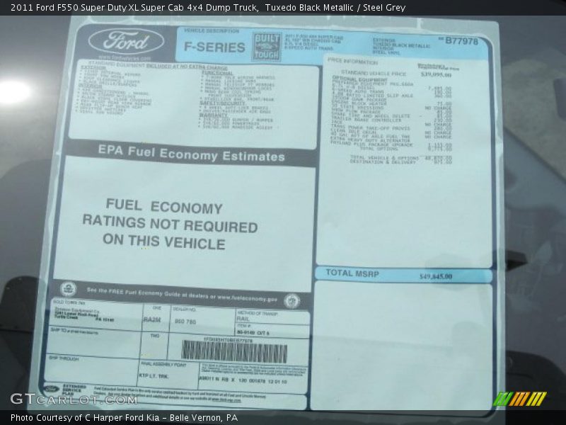  2011 F550 Super Duty XL Super Cab 4x4 Dump Truck Window Sticker