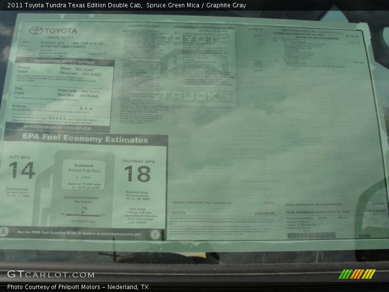  2011 Tundra Texas Edition Double Cab Window Sticker