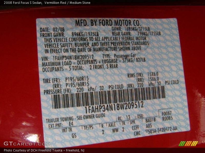 Vermillion Red / Medium Stone 2008 Ford Focus S Sedan
