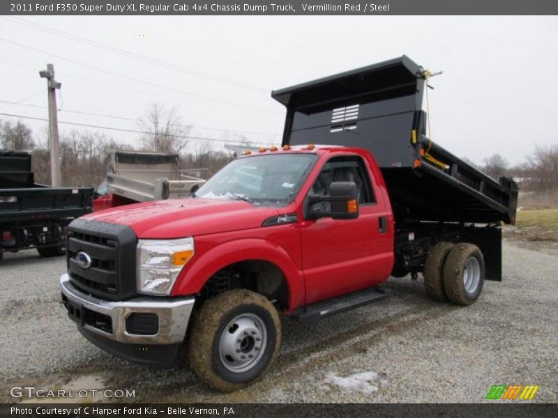 Front 3/4 View of 2011 F350 Super Duty XL Regular Cab 4x4 Chassis Dump Truck