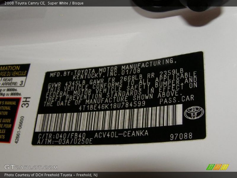 Super White / Bisque 2008 Toyota Camry CE