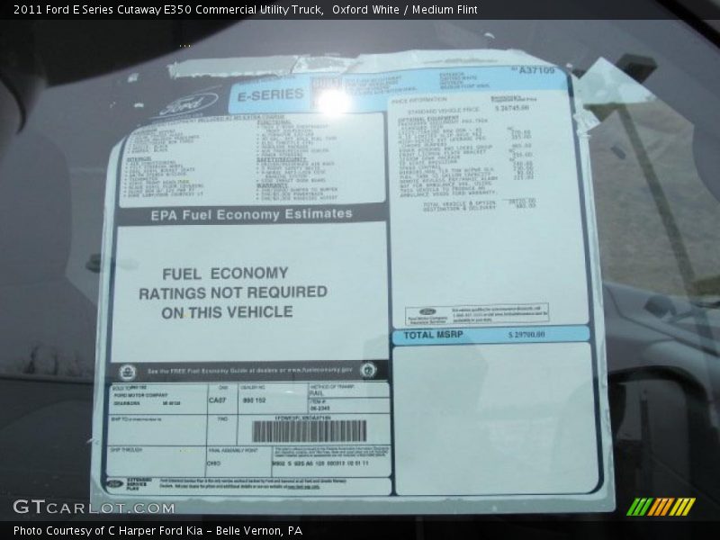  2011 E Series Cutaway E350 Commercial Utility Truck Window Sticker