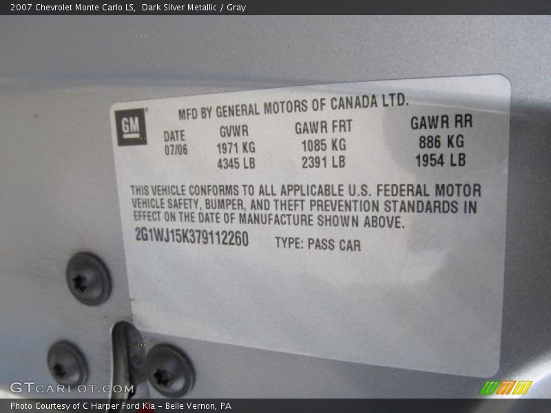 Info Tag of 2007 Monte Carlo LS