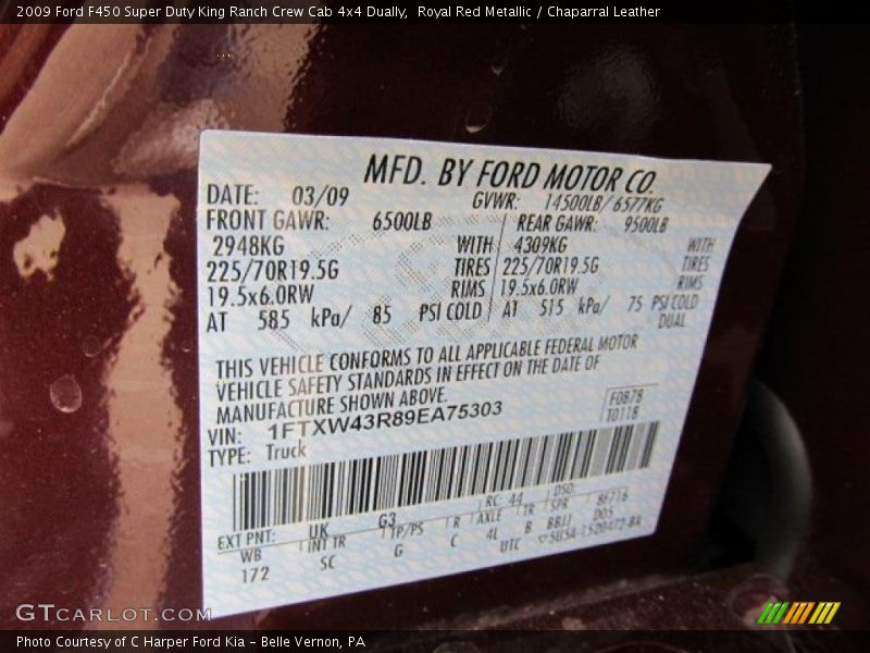 2009 F450 Super Duty King Ranch Crew Cab 4x4 Dually Royal Red Metallic Color Code UK