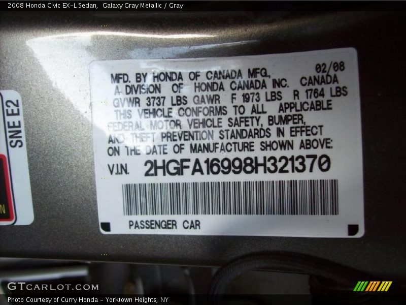 Galaxy Gray Metallic / Gray 2008 Honda Civic EX-L Sedan