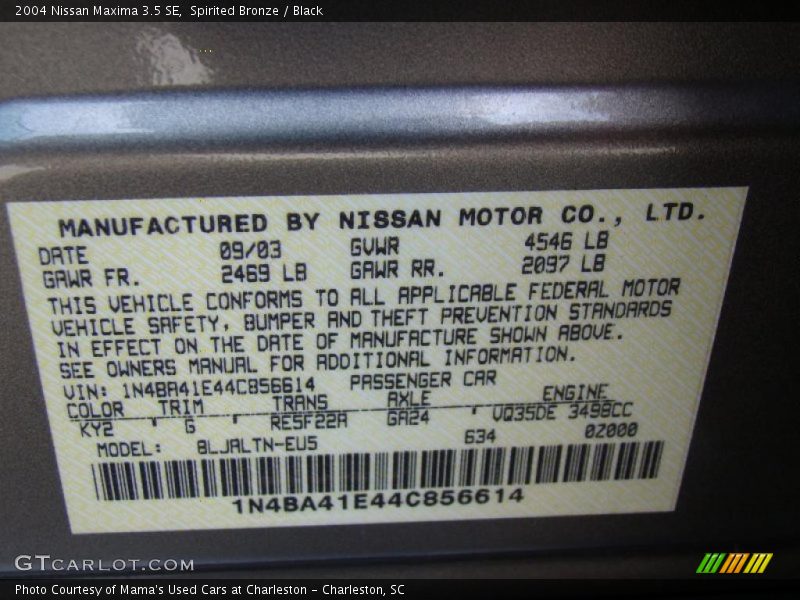 Spirited Bronze / Black 2004 Nissan Maxima 3.5 SE