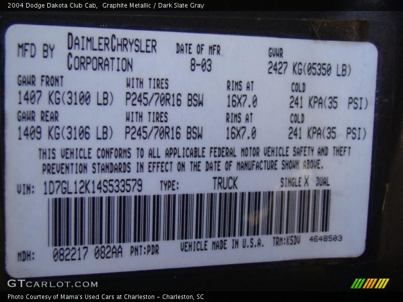 Graphite Metallic / Dark Slate Gray 2004 Dodge Dakota Club Cab
