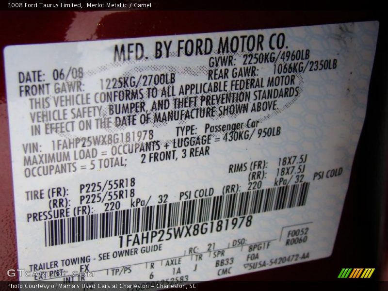Merlot Metallic / Camel 2008 Ford Taurus Limited