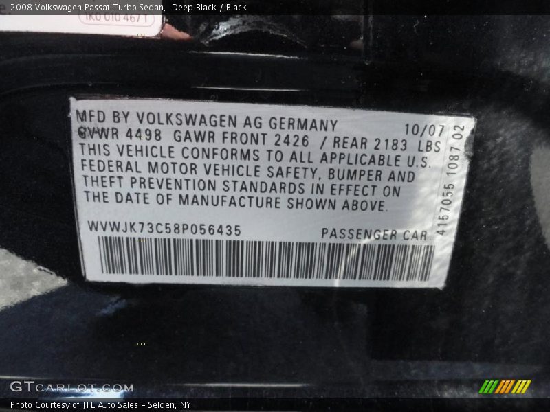 Deep Black / Black 2008 Volkswagen Passat Turbo Sedan