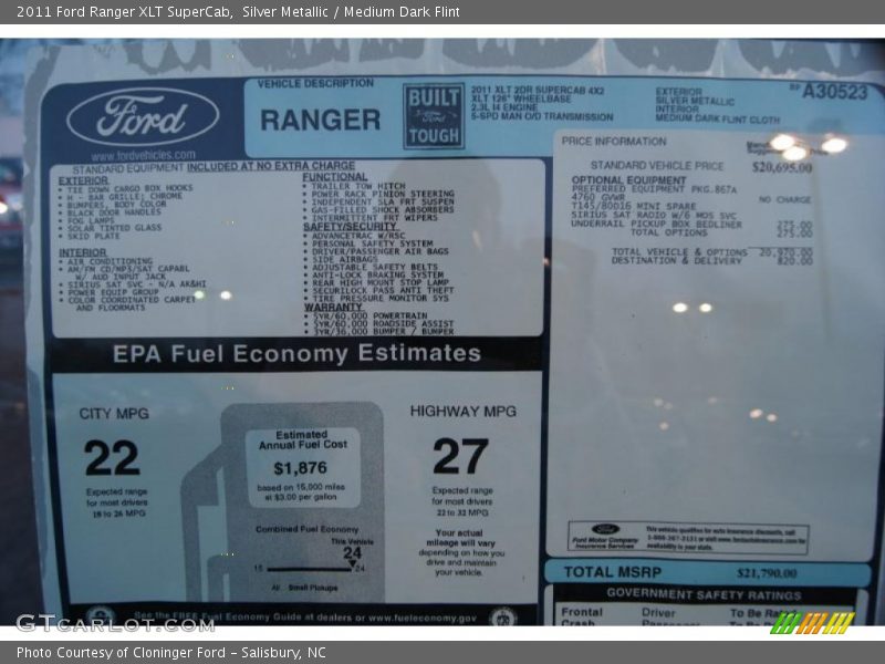  2011 Ranger XLT SuperCab Window Sticker