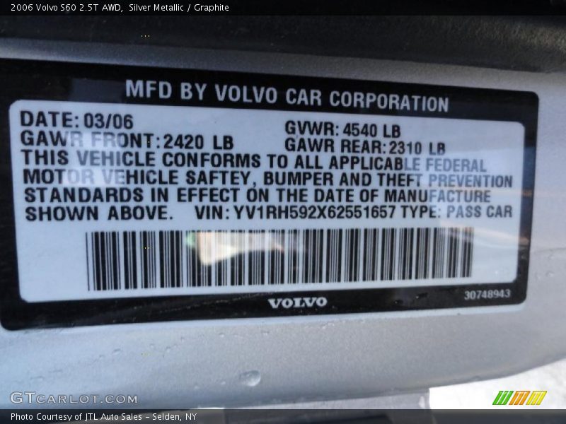 Silver Metallic / Graphite 2006 Volvo S60 2.5T AWD