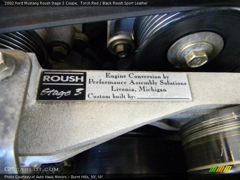 Info Tag of 2002 Mustang Roush Stage 3 Coupe