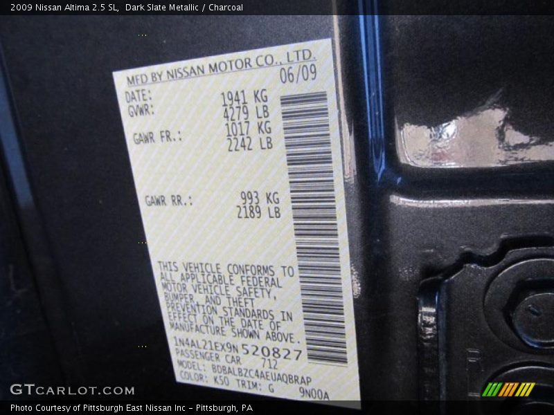 Dark Slate Metallic / Charcoal 2009 Nissan Altima 2.5 SL