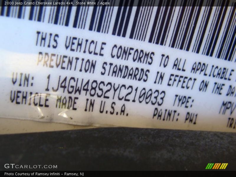 Stone White / Agate 2000 Jeep Grand Cherokee Laredo 4x4
