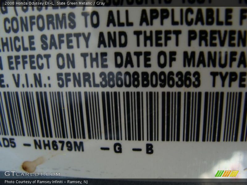 Slate Green Metallic / Gray 2008 Honda Odyssey EX-L