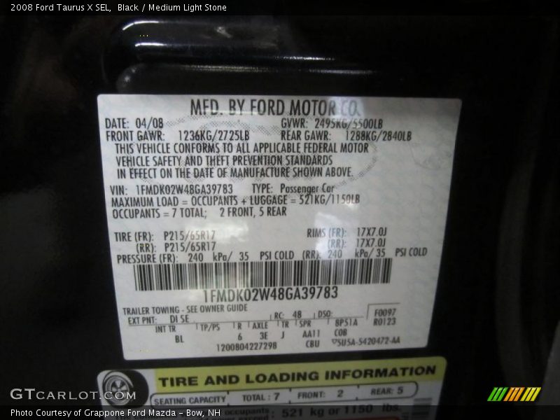 Black / Medium Light Stone 2008 Ford Taurus X SEL