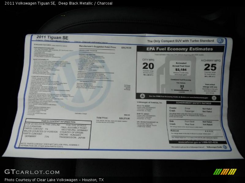  2011 Tiguan SE Window Sticker
