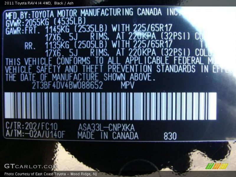 Black / Ash 2011 Toyota RAV4 I4 4WD