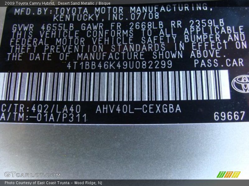 Desert Sand Metallic / Bisque 2009 Toyota Camry Hybrid