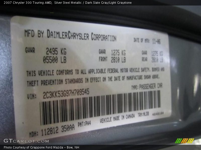 Silver Steel Metallic / Dark Slate Gray/Light Graystone 2007 Chrysler 300 Touring AWD
