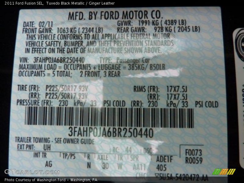 Tuxedo Black Metallic / Ginger Leather 2011 Ford Fusion SEL