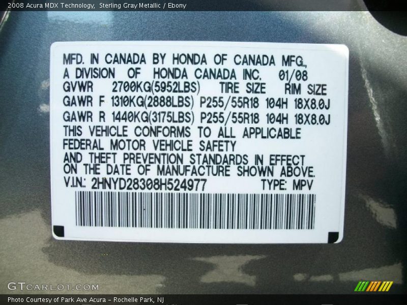 Sterling Gray Metallic / Ebony 2008 Acura MDX Technology