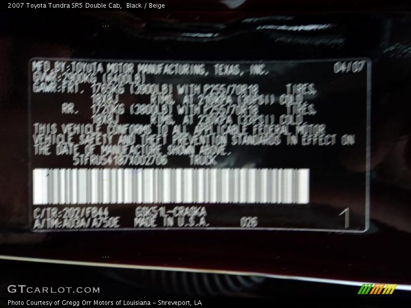 Black / Beige 2007 Toyota Tundra SR5 Double Cab