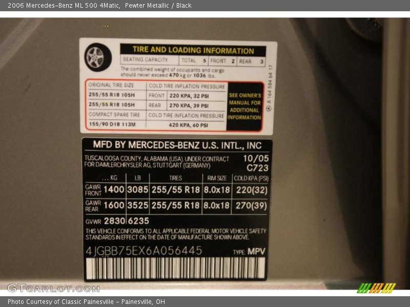 Pewter Metallic / Black 2006 Mercedes-Benz ML 500 4Matic