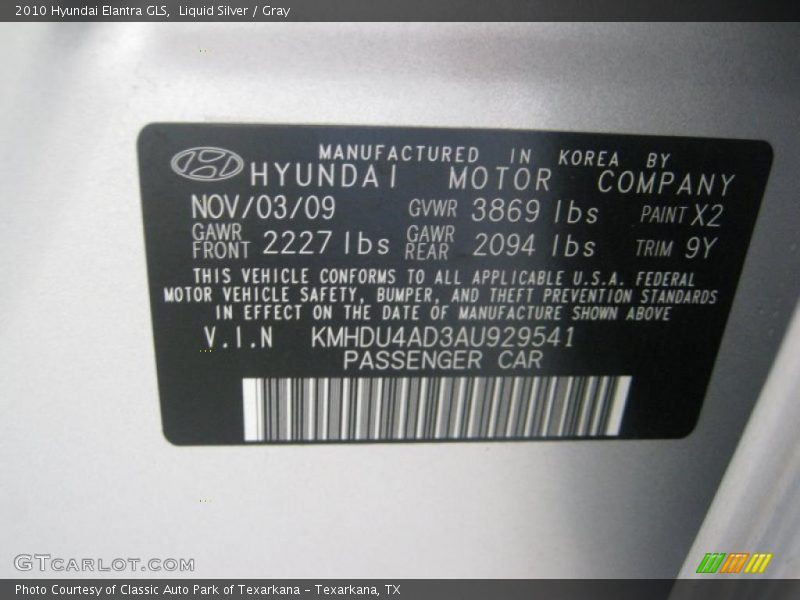 Liquid Silver / Gray 2010 Hyundai Elantra GLS