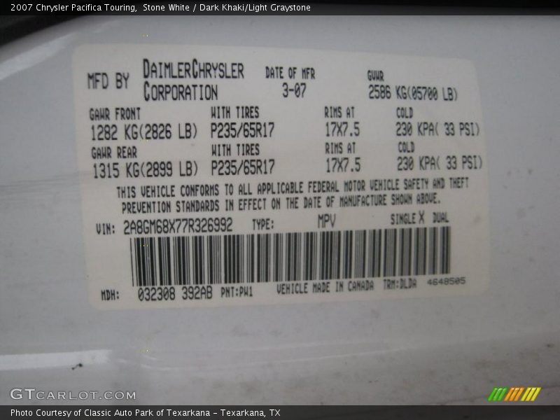Stone White / Dark Khaki/Light Graystone 2007 Chrysler Pacifica Touring