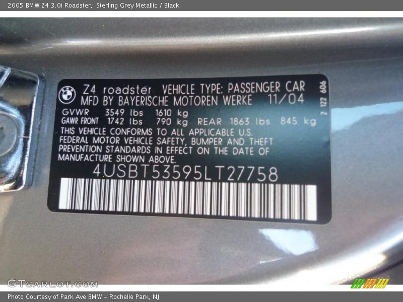 Sterling Grey Metallic / Black 2005 BMW Z4 3.0i Roadster