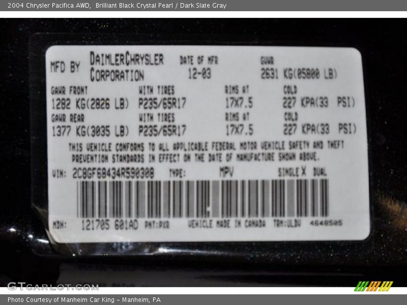 Brilliant Black Crystal Pearl / Dark Slate Gray 2004 Chrysler Pacifica AWD
