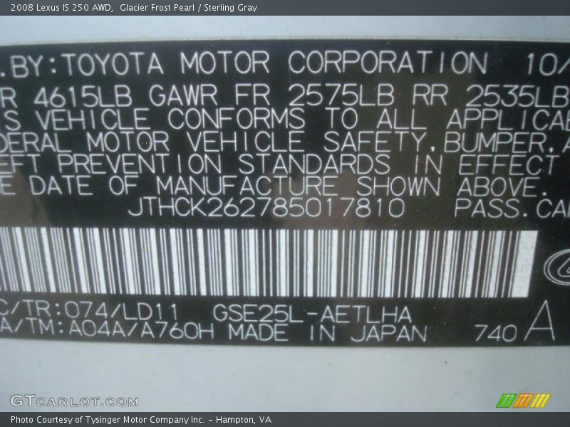 Glacier Frost Pearl / Sterling Gray 2008 Lexus IS 250 AWD