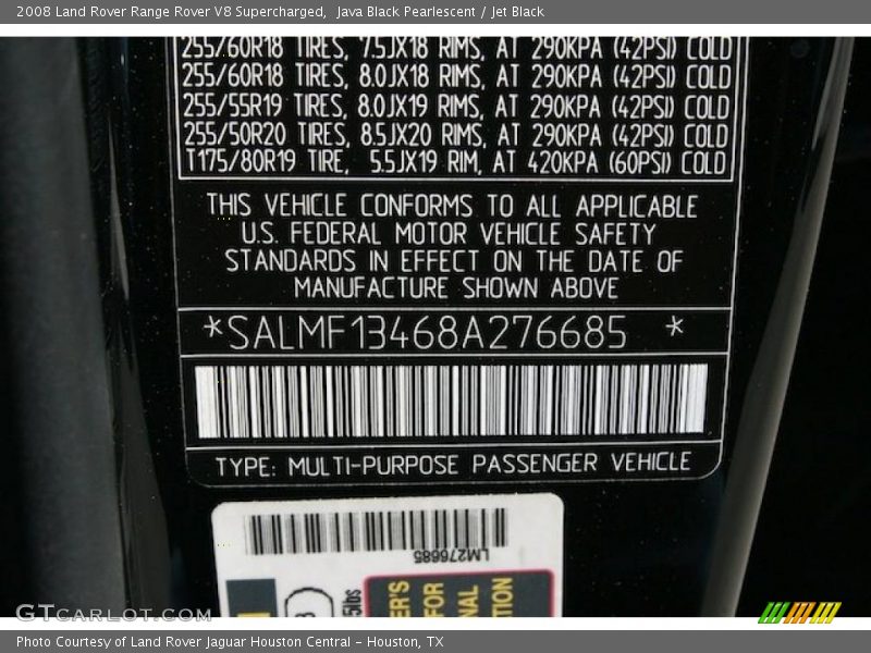 Java Black Pearlescent / Jet Black 2008 Land Rover Range Rover V8 Supercharged