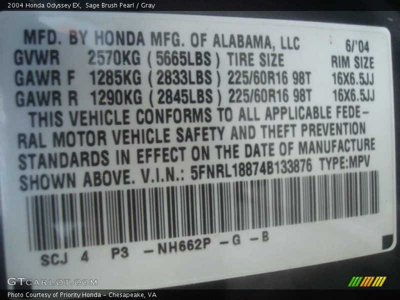 Sage Brush Pearl / Gray 2004 Honda Odyssey EX