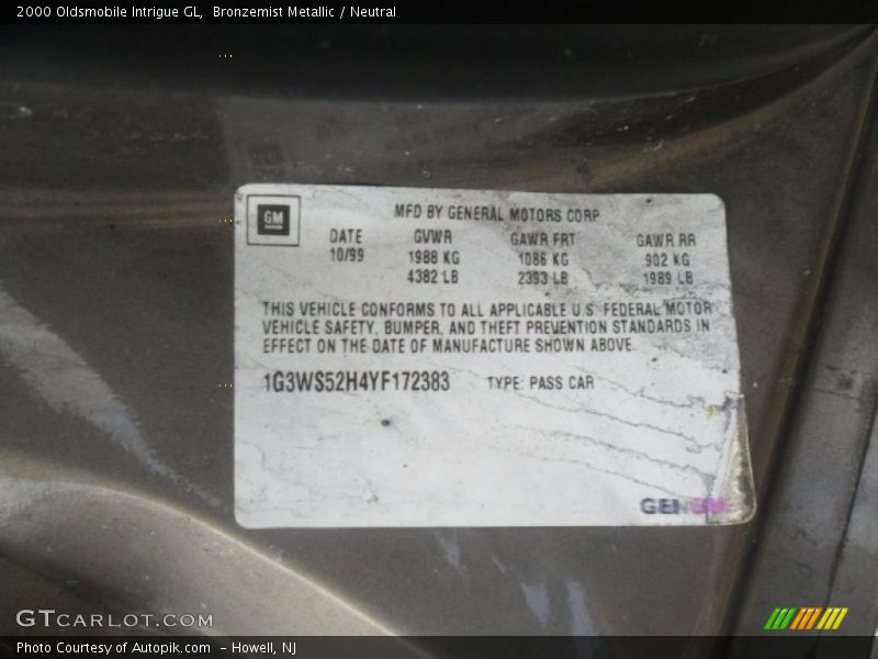 Bronzemist Metallic / Neutral 2000 Oldsmobile Intrigue GL